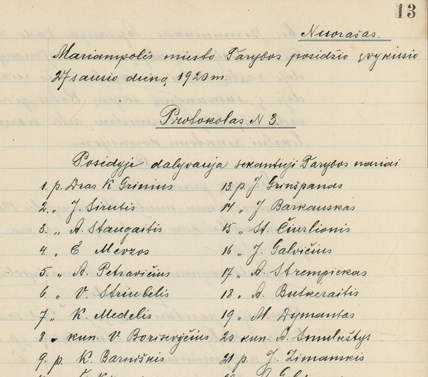 Marijampolės miesto tarybos posėdis: 1920-01-27, protokolas  ... Paveikslėlis 1